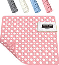 HITSLAM Shower Mat Anti Slip, 21x21 Inch No Odor Soft TPE Bathroom Shower Stall Floor Mat, Square Bath Mat for Tub Non Slip with Suction Cups and Drain Holes, Machine Washable, Soft on Feet, Pink