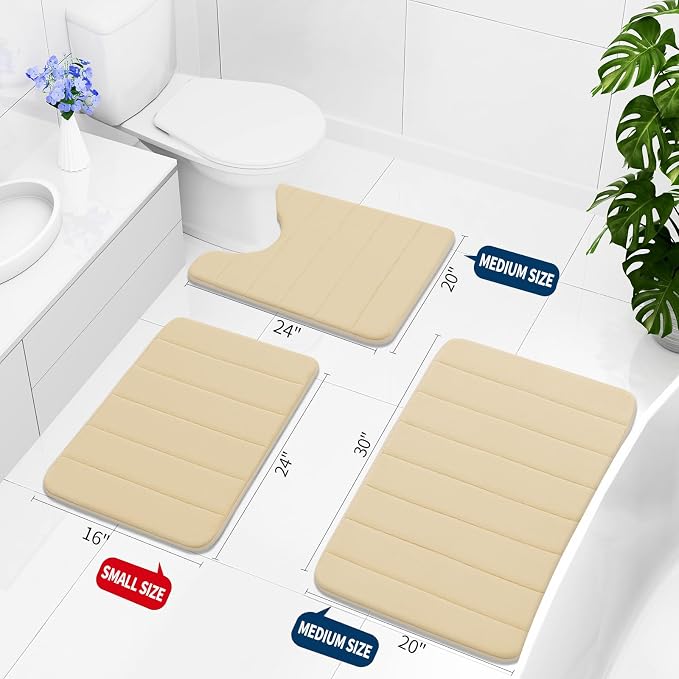 Buganda Memory Foam Bath Mat, 70" x 24", Ultra Soft and Non-Slip Bathroom Rugs, Water Absorbent and Machine Washable Bath Rug Runner for Bathroom, Shower, and Tub, Gold