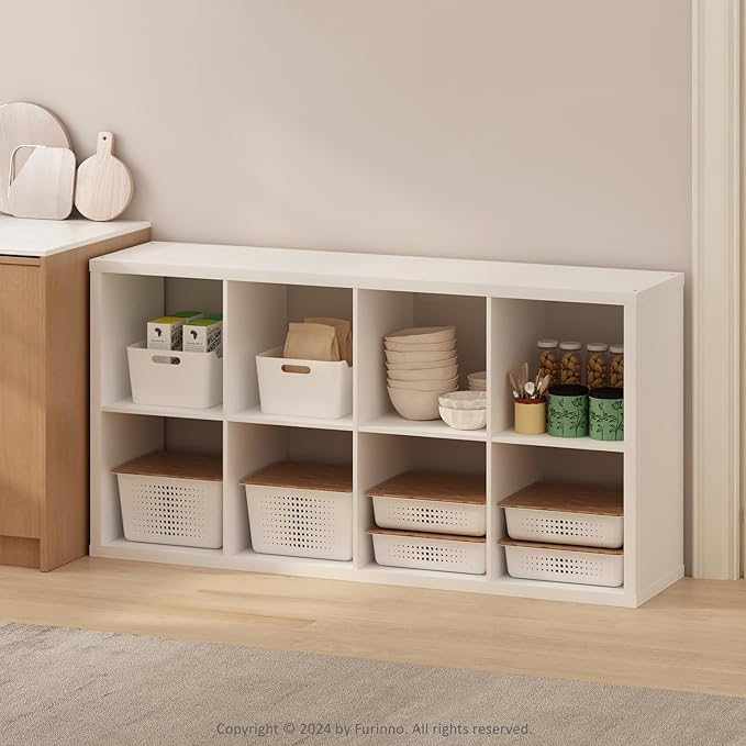Furinno HERMITE Kitchen Island, 8-Cube Coffee Bar, Extra Thick Kitchen Storage, Bakers Rack, for Pantry Organizers and Storage, Kitchen Organization, White