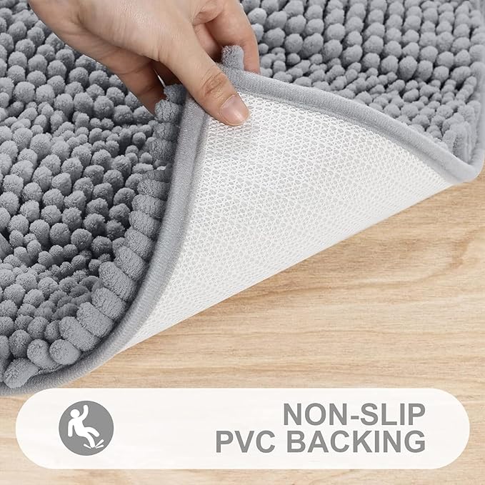 Grandaily Chenille Striped Bathroom Rugs 36x24, Extra Thick and Absorbent Bath Mats, Non-Slip Soft Plush Shaggy Shower Carpet, Machine Wash Dry, Bath Rug for Bathroom, (Large, Light Grey)