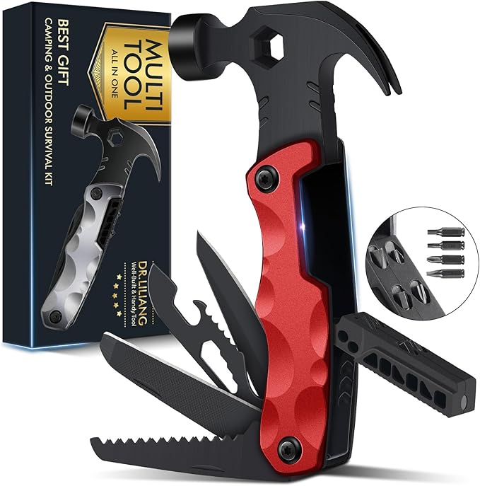Stocking Stuffers for Men Dad Gifts, Multitool Camping Accessories 13-in-1 Survival Multi Tools Hammer, Christmas Cool Gadgets for Adults Him Boyfriend Husband Grandpa Women Birthday Valentines