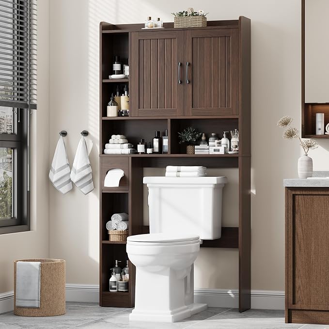 Over The Toilet Storage Cabinet, Farmhouse Storage Cabinet Over Toilet with Barn Door，Home Space-Saving Toilet Rack, for Bathroom, Restroom, Laundry