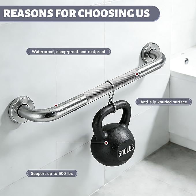 12 Inch Shower Grab Bar 1.25" Dia,Brushed Nickel Anti Slip Bathroom Grab Bar, 304 Stainless Steel Knurled Handicap Grab Bars, Safety Support Handrail,Bath Shower Handle for Elderly Injury Senior