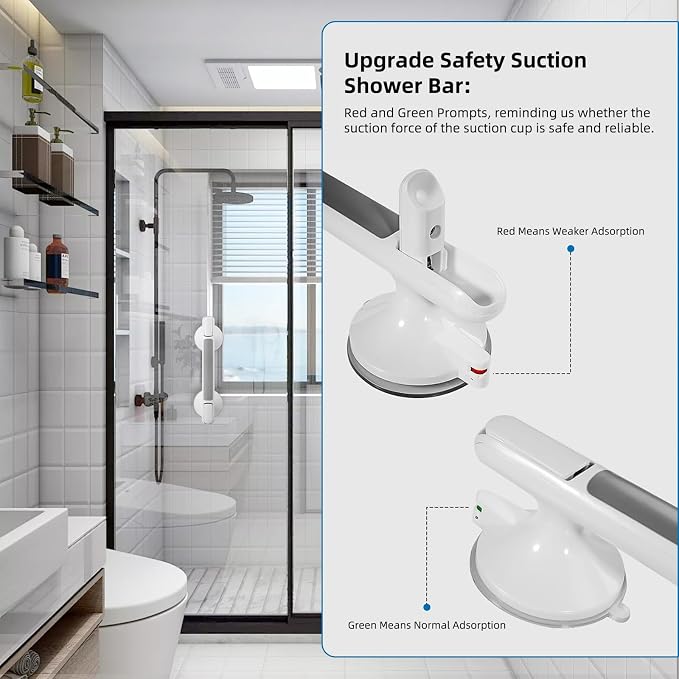 Grab Bar for Bathtubs and Showers, Zynuhmo 12 Inch Suction Cup Safety Grab Bar with 1PCS Bath Ball No Drilling Suction Shower Handrails for Seniors Elderly Kids Bathroom Assist Support(1Pack, Gray)