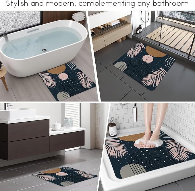 Bathtub Mat Non Slip, Bohemia Square Bath tub Mat Shower Floor Mat with Suction Cups for Adults Kids Elderly 21 X 21 Inch