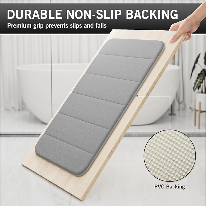 RUN HELIX Bathroom Rugs Set 2 Piece Memory Foam Bath Non-Slip Bath Mat,Washable Room Mats,Absorbent Shaggy Rugs Super Soft Kitchen Mats, Batroom Carpets for Bathroom,Tub,Shower Home Decor（Light Gray）