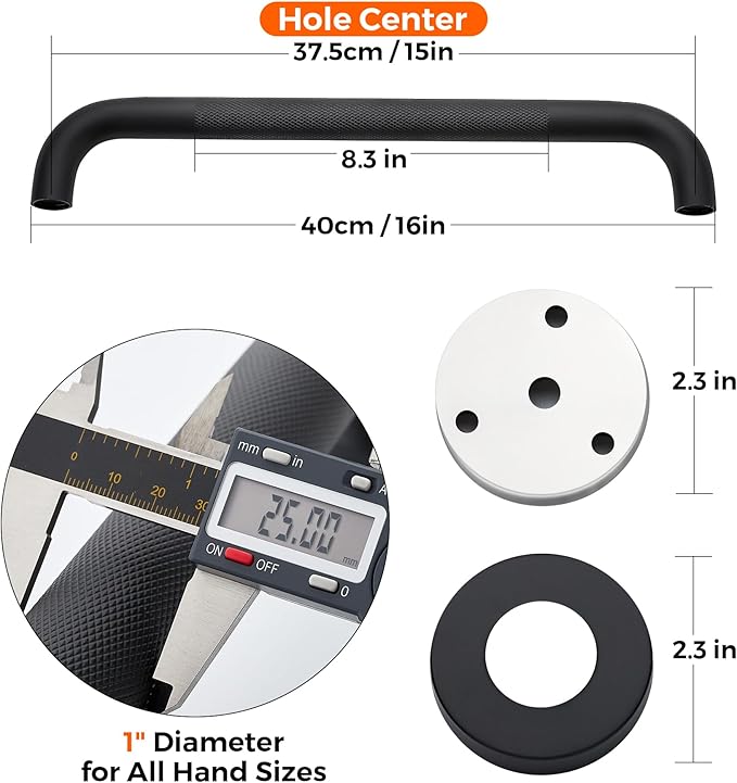 Grab Bars for Shower, 2 Pack 16-Inch Anti Slip Shower Handles for Elderly, Safety Shower Grab Bar, Stainless Steel Handicap Grab Bars for Bathroom (Black 1" Diameter)