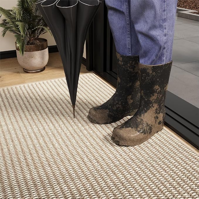 Indoor Doormat, 24" x 40", Double-Tone Beige, Non-Slip Backing Protection,Low Profile Front Doormat, Front Door Mat Entrance, Entryway, Exquisite Lock Edge, Kitchen mats