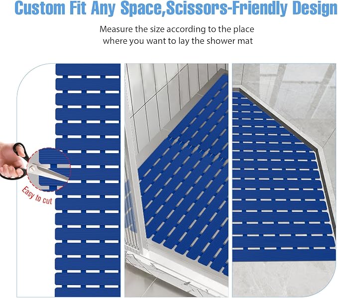Shower Mat Non-Slip Bath Mat for Tub and Shower Stall,236 Suction Cups with Drain Holes, Quick Dry Machine Washable, Extra Grip for Stand Up Showers, Bathroom Essentials 24x24 Inch (Blue)