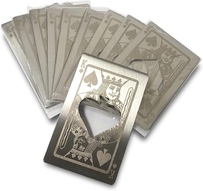 Metal Card Bottle Opener Stainless Steel Silver with Engraved Pattern (Style K, 10PCS)