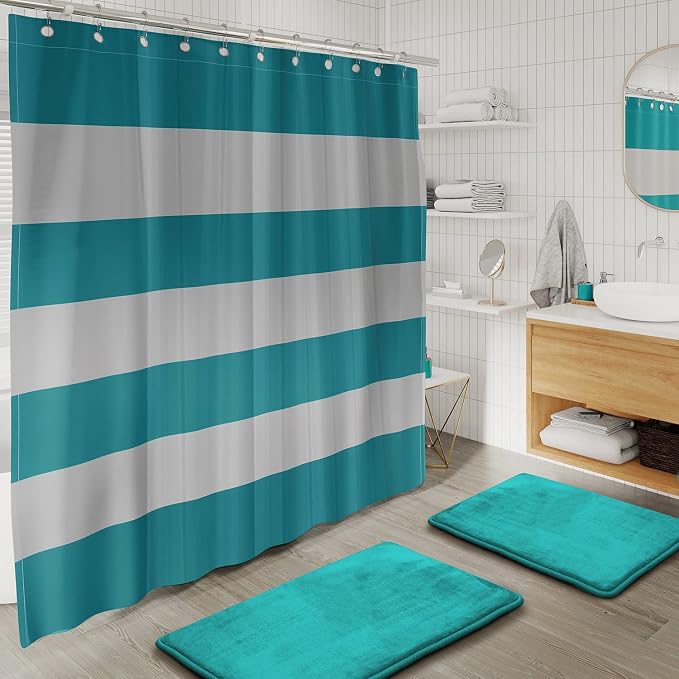Clara Clark Bathroom Set - Teal Bathroom Accessories Set, Bathroom Sets with Shower Curtain and Rugs, 23PC Shower Curtain Set with Liner, Soap Dispenser, Soap Dish, Toilet Brush Holder, and Trash Can
