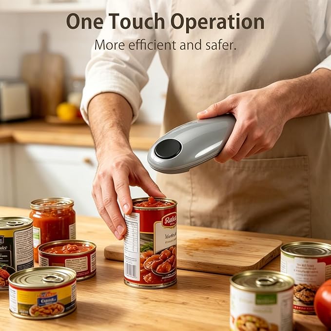 Electric Can Opener, Handheld One-touch Automatic Can opener, Smooth Edge Kitchen Gadget Can Openers Electric for Seniors with Arthritis Gray