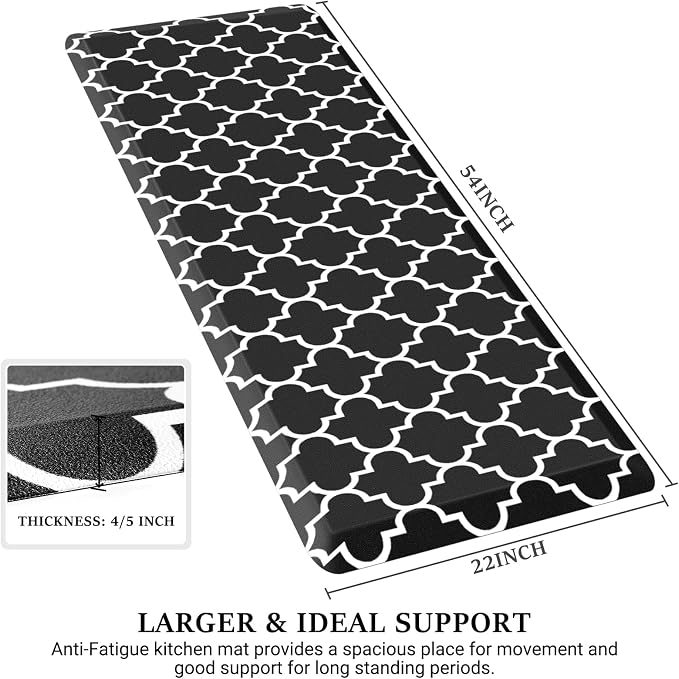 WISELIFE Anti Fatigue Floor Mat - 4/5 Inch Thick Kitchen Mat Non Slip Waterproof Heavy Duty Ergonomic Comfort Mat Durable for Home, Office, Sink, Laundry,(22" x 54", Black)