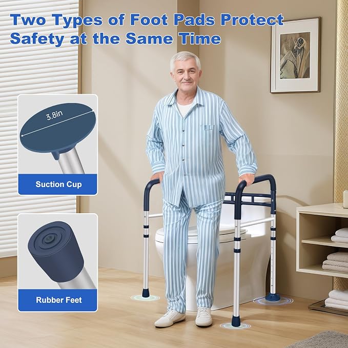 Toilet Safety Rails (350 LB) – Adjustable, Foldable Toilet Handle Frame for Elderly & Disabled Adults, Supports All Toilet Types (Lake Blue)