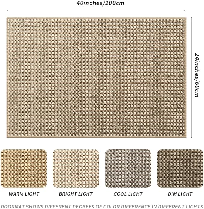 Indoor Doormat, 24" x 40", Camel and Beige, Non-Slip Washable Doormats, Low Profile Front Doormat, Front Door Mat Outdoor Entrance, Entryway, Kitchen mats for Floor