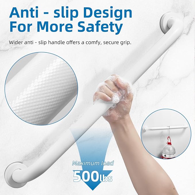 Grab Bars for Shower, Zynuhmo 2 Pack 24 Inch Anti Slip Bathroom Safety Grab Bar 1.25" Diameter Stainless Steel Shower Handrails for Handicap Injury Pregnant Senior Assist Shower Handles(Matte White)