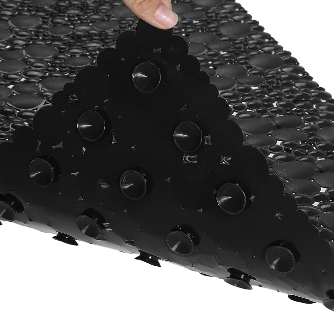 Extra Long Pebble Bath Tub Shower Mat 34.2 x 15.7, Bathmat Non-Slip with Suction Cups, Machine Washable, Bathroom Mats, Smooth/Non-Textured Surface Only (34.2" x 15.7", Black)