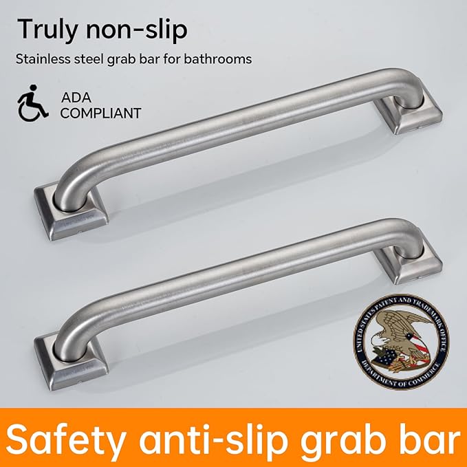 joyrain 500lb Capacity Stainless Steel Grab Bar - Heavy Duty Bathroom Safety Rail for Elderly, Anti-Slip Shower Handle, ADA Compliant (Brushed Stainless Steel, 24 inch)