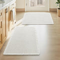 Upgraded Waffle Bath Mats Set of 2, Super Absorbent Non Slip Bath Mats for Bathroom Floor, Washable Boho Bathroom Rugs Set 2 Piece with Tassels, Soft Bathroom Mat Set, 17" x 24" (2 Pack), White