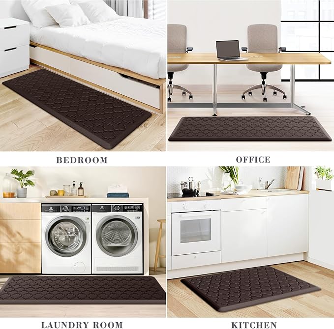 Kitchen Mat [2 PCS] Cushioned Anti-Fatigue Floor Mat Water Resistant Non-Skid Kitchen Mats and Rugs Ergonomic Comfort Foam Kitchen Rugs Standing Mat for Floor Office Sink (Chocolate,20"x30"+20"x47")