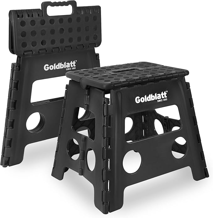 Goldblatt 12.5" Folding Step Stool 2-Pack for Adults and Kids, Lightweight Heavy-Duty Plastic Portable Foldable Stool with Non-Slip Top and Anti-Skid Feet, 300 lbs Capacity, Kitchen & Bathroom, Black