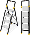 KINGRACK 4 Step Ladder, Aluminium Folding Step Stool with Anti-Slip Wide Pedals & Comfortable Handrail, 330lbs Load Capacity, Space Saving Design for Home & Kitchen, Sturdy and Portable, Silver