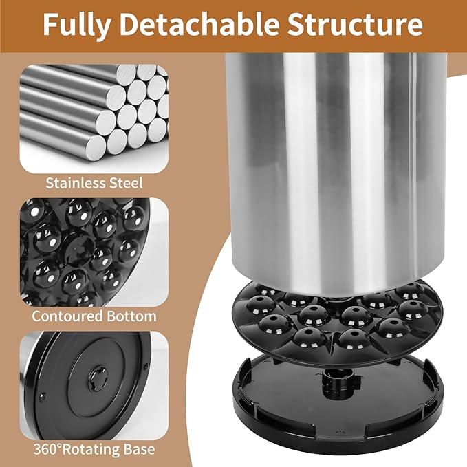 Nigelia Extra Large Kitchen Utensil Holder, 360° Rotating Stainless Steel Cooking Utensil Holder for Countertop, 3 Compartment Flatware Organizer & Cooking Caddy with Removable Base（Silvery）