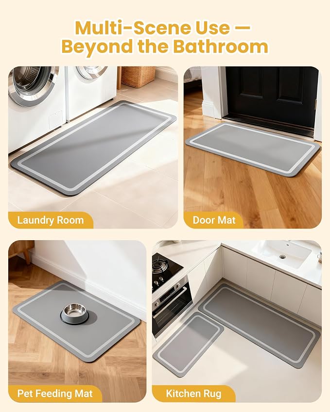 Soft Diatomaceous Earth Bath Mat, Super Absorbent Bath Mat, Quick Dry Large Bathroom Mats, Gray Bathroom Rugs Non Slip Washable, Stone Bath Mats Substitute, Bath Room Runner Decor, 15.74" x 47.2"