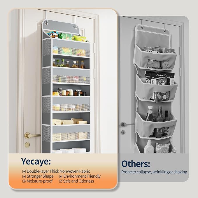 Yecaye Over Door Organizer, 60 lbs Load Capacity, Metal Hanging Storage with 6 Shelves for Toys, Bathroom, Nursery, Dorm Room, Grey,1Pc