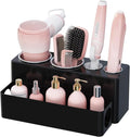Lifewit Hair Tool Organizer Countertop, Removable Blow Dryer Holder for Bathroom, Acrylic Hot Tools Organizer Storage for Curling Iron, Brush, Straightener, 4 Stainless Cups, Black, 30 cm/12 inch(L)