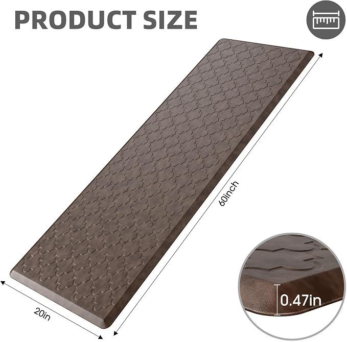 Kitchen Mats for Floor - Anti Fatigue Mats for Kitchen Floor - Non Slip Cushioned Rugs for Standing, Office, Sink, Laundry, Brown