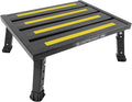 Adjustable Height Aluminum RV Step, Stable Foldable Platform Step Stool, Supports Up to 1,000 lb, Non-Slip Rubber Feet and Platform Mat, Easy to Carry (Black)