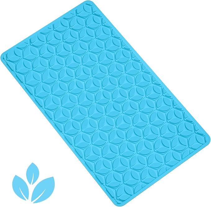 Bathtub Mat Non Slip with Suction Cups - 100% Rubber Bathroom Mat Textured for Bath Tub Shower Safety - Soft on Touch - BPA/PVC Free - Pet Dog Bath Mat - Machine Washable - 16 × 28 Inch（R Blue）