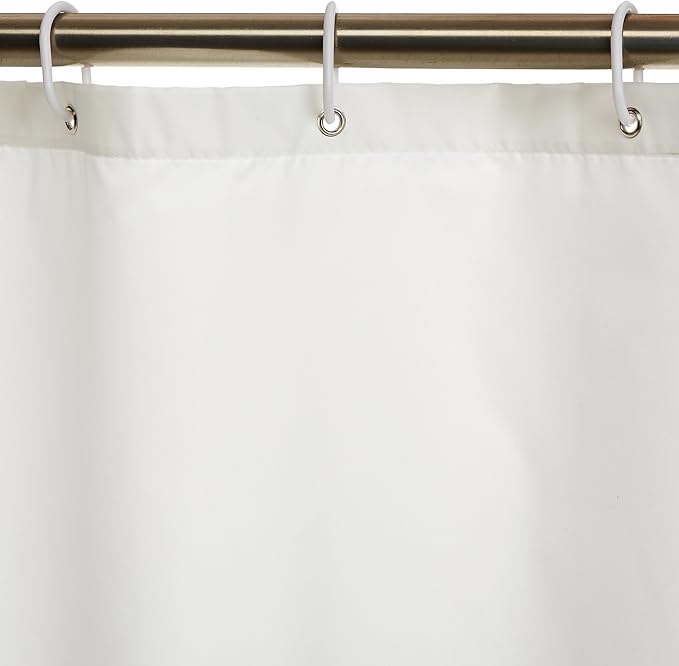 Amazon Basics Bathroom Shower Curtain, Water Repellent Fabric with Weighted Hem, Grommets & Hooks, Machine Washable, 72"x72", White