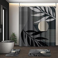 Boho Black and Grey Shower Curtain Set with Toilet Lid Cover and Non-Slip Rugs, Mid Century Modern Abstract Minimalist Leaves Neutral 4 Pcs Shower Curtain for Bathroom Set with 12 Hooks