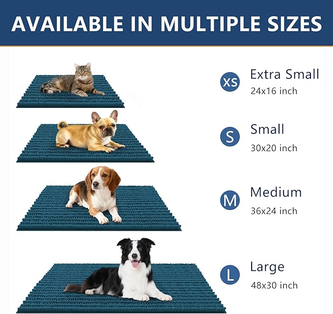 Smiry Dog Door Mat for Muddy Paws 24x16, Absorbent Dirt Trapper, Non-Slip Washable Chenille Entryway Rug for Inside Floor, Atlantic Blue, Layered Pattern