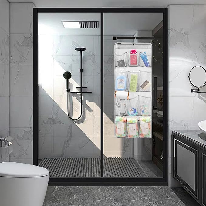 Mesh Shower Organizer Hanging Caddy Quick Dry Bathroom Storage for Toiletry Accessories with Rotating Hanger (12 Pockets)