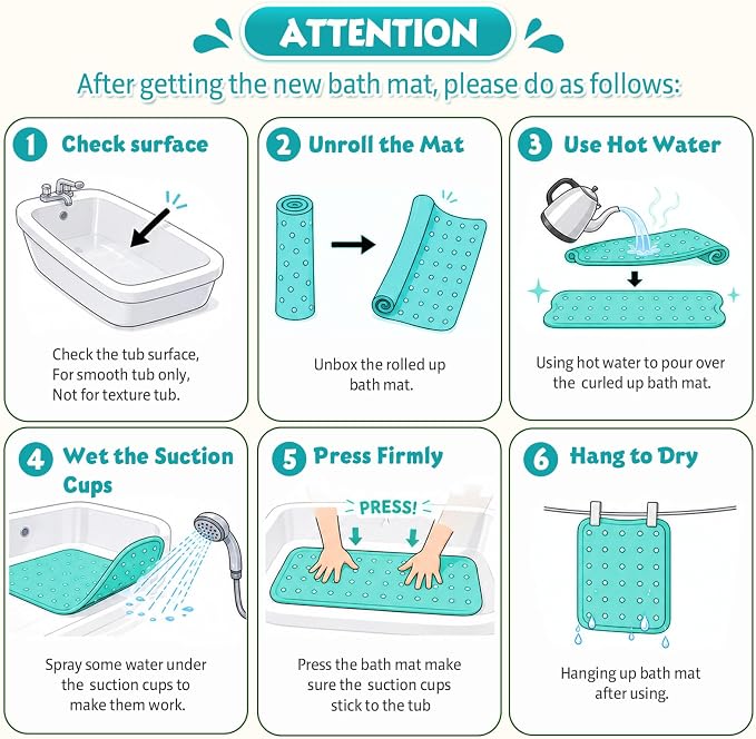 XIYUNTE Baby Bath Mat for Tub Non Slip Kids, BPA Free Extra Long Bathtub Mat 40x16 with Drain Holes and 200 Suction Cups, Non Toxic Machine Washable Toddler Bath Mat, Eco-Friendly Certified