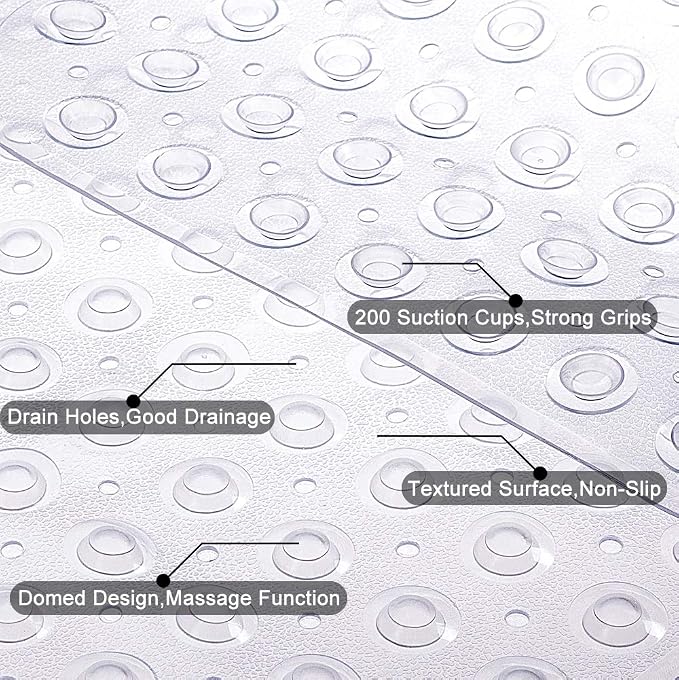 Tree Bud Bathtub Mats for Shower Tub Non-Slip Bath Mat 39 x 16 Inch Extra Long Shower Mat, Bath Tub Mat for Bathroom with Machine Washable, BPA Free for Kids (Clear)
