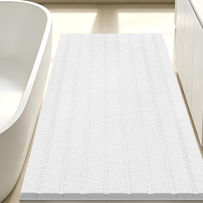 Bcoimo Large Bathroom Rug, Chenille Bath Mat with High Low Pile Design, Soft Absorbent Non Slip Bath Rug, Machine Washable Quick Dry Mat for Shower, Tub, Sink and Vanity