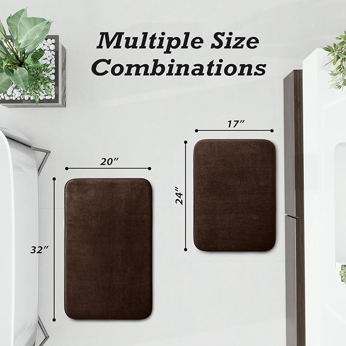 HUXMEYSON Bathroom Rugs Sets 2 Piece, Non-Slip & Quick Dry Bath Mat Set, Ultra Soft Velvet Bath Rugs for Bathroom, Toilet and Shower Floor, Brown