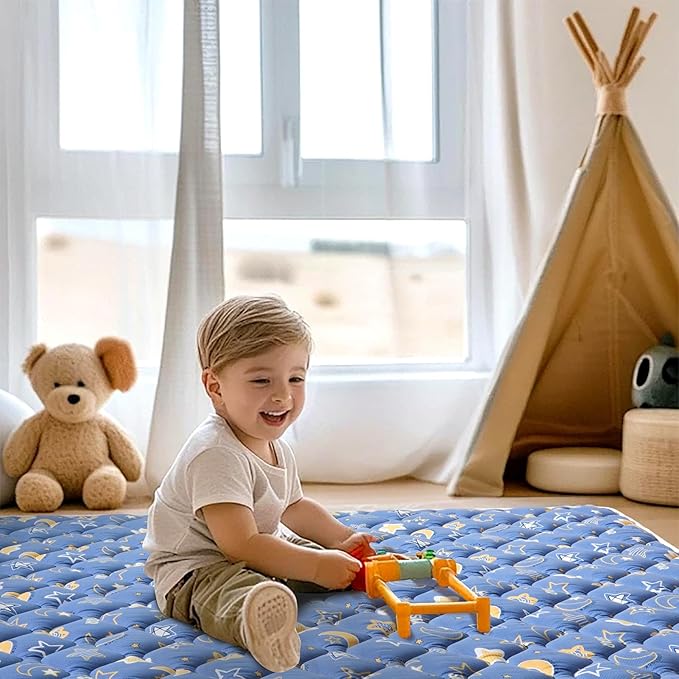 Odorless Premium Foam Baby Play Mat 50" x 50", Soft Microfiber Fabric Crawling Mat for Floor- Comfortable and Hypoallergenic, Non-Slip Cushioned Floor Playpen mat for Infants,Babies,Toddlers