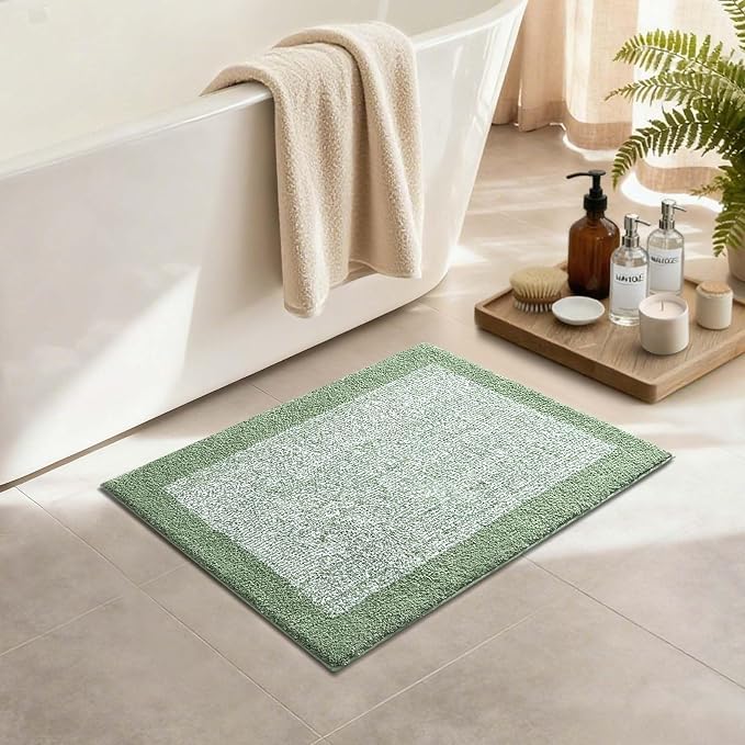 Bathroom Rugs 24x17 Non Slip Washable, Green Bath Mat for Bathroom Floor Tub, Soft Absorbent Quick Dry Mats for Shower, Bathtub,Home Decor