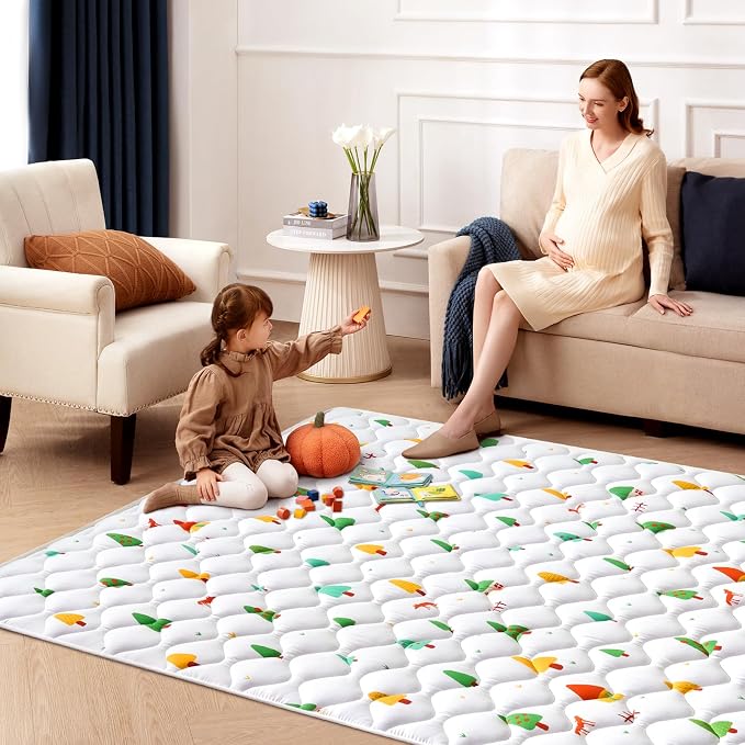 Odorless Premium Foam Baby Play Mat 50" x 50", Soft Microfiber Fabric Crawling Mat for Floor- Comfortable and Hypoallergenic, Non-Slip Cushioned Floor Playpen mat for Infants,Babies,Toddlers