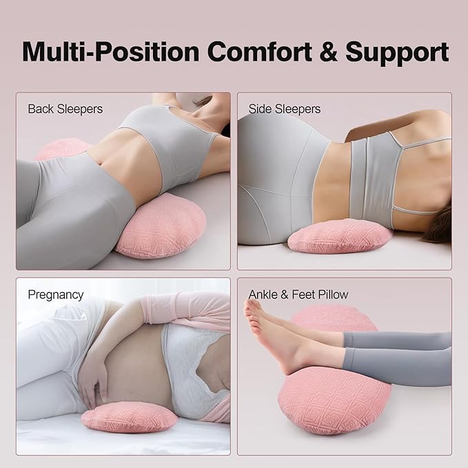 COMFYTHERA Lumbar Support Pillow for Sleeping Memory Foam Lumbar Support Cushion for Lower Back Pain Relief, Back Support Bed Pillow Waist Support (Pink, Large)