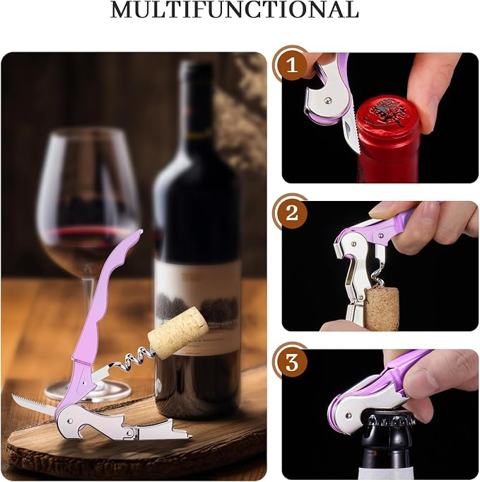 HYZ 2-Pack Wine Opener Waiter Corkscrew, Professional Wine Key for Servers, Bartender with Foil Cutter, Manual Wine Bottle Opener Double Hinged (Light Purple)