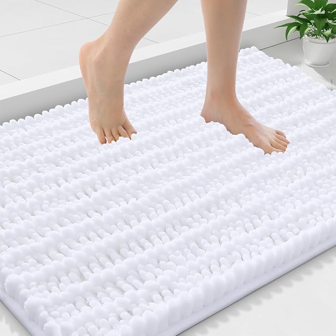 Smiry Bathroom Rugs Mat 36x24, Extra Soft Absorbent Chenille Bath Rugs, Non Slip Rubber Backing Machine Washable Quick Dry Bath Mats for Bathroom Floor, Tub, Shower, Home Decor Accessories, White