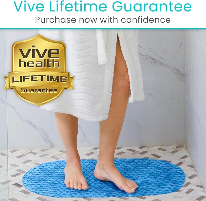Vive Oval Bathtub Mat - Nonslip Shower Floor Pad - Non-Slip and Non-Skid for Bath Tub with Strong Rubber Suction Cup Grip - for Baby, Elderly, Kids, Bathroom (Blue)