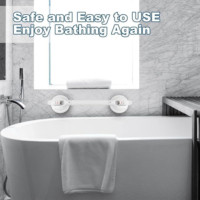 Shower Handle Upgraded 19 inch Grab Bar for Bathtub,Shower Handles with Strong Suction Cup,Bathroom Safety Grab Bar for Handicap Elderly Seniors and Disabled,Heavy Duty White