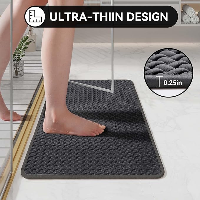 YDKGL Bathroom Rugs Non Slip, Super Absorbent Quick Dry Bath Mats for Bathroom, Foam Weave Texture Thin Bath Rugs Washable with Rubber Backing Fit Under Door Outside Shower,16" x 24“